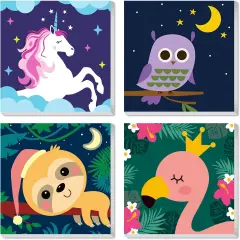 4 Pack Paint by Number for Kids Framed Canvas, Paint by Numbers for Kids Ages 4-8-12, DIY Paint by Numbers Kits Beginner, DIY Acrylic Oil Painting for Home Wall Decor (8x8inch)