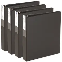 Avery Economy 3 Ring Binders, 1.5 Inch Round Rings, Spine Label Holder, 4 Black Binders (01689)