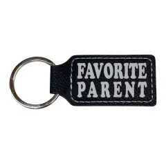 Keychain - Rectangle - Favorite Parent - Leather Black/Silver