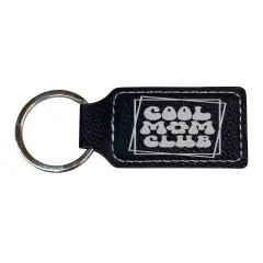 Keychain - Rectangle - Cool Mom Club - Leather Black/Silver