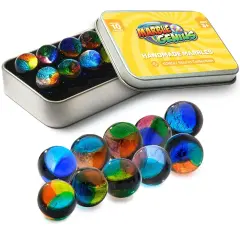 Marble Genius Collectors Marbles, Glittery Design, 16mm (⅝ Inch), 10 Handmade Glass Marbles, Gifts for Marble Lovers, Gifts for Kids Ages 3-14