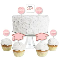 Big Dot of Happiness Rose Gold Grad - Dessert Cupcake Toppers - 2025 Graduation Party Clear Treat Picks - Set of 24