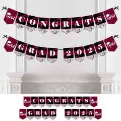 Big Dot of Happiness Maroon Graduation Bunting Banner - Party Decorations - Congrats Grad 2025