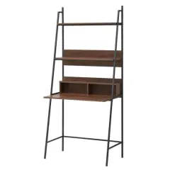 Wall Bookshelf Ladder Computer Desk with Shelf and Metal Frame