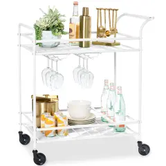 Best Choice Products 2-Tier Rolling Bar Cart Indoor/Outdoor w/ Storage Shelves, Wine Rack, Lockable Wheels White