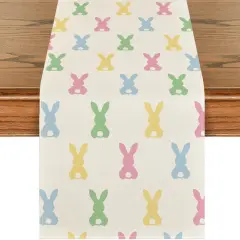 Green Pink Bunny Rabbit Easter Table Runner, Spring Kitchen Dining Table Decoration for Home Party Decor 13x72 Inch