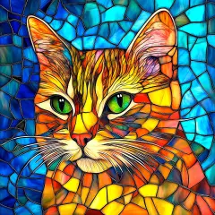 Sunsout Stained Glass Ginger Cat 500 pc Jigsaw Puzzle 71368