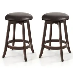 PU Leather 24/29 Inch Upholstered Bar Stool Set of 2 with 360&deg; Swivel Round Seat