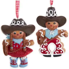 4" Gingerbread Cowboy & Cowgirl Ornaments &ndash; Set of 2 Fun Christmas Decorations