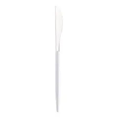 Silver with White Handle Moderno Disposable Plastic Dinner Knives (240 Knives)