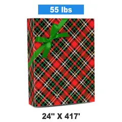 Plaid Christmas Wrapping Paper Red / Gold Holographic Plaid 24 '' &times; 417 ' Red Gold Hc P