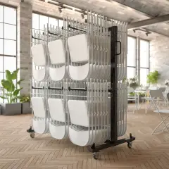 Emma and Oliver Kirk Heavy Duty Folding Table and Chairs Mobile Cart with Locking Wheels and Included Outdoor Cover and Bungee Cords Black