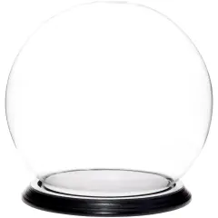 Plymor 7.5" x 8.5" Glass Display Dome Globe Cloche (Black Wood Veneer Base)