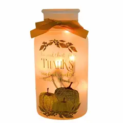 Stony Creek 7.0 Inch Beautiful Bounty Pre-Lit Sm Jar Thanksgiving Lighted Glass Accent , Thanksgiving Decor Autumn Thanksgiving THANKS