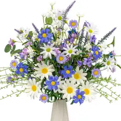 12 PCs Artificial Spring Flowers Blue Rustic Blue and White Artificial Flowers Wildflower Floral Stems with Daffodils Daisy Flower Picks for Vase Table Centerpieces Kitchen Spring Decor