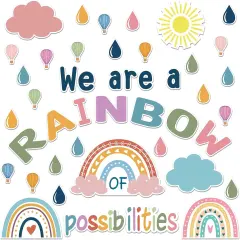 58 Pcs Rainbow Bulletin Board Set Decorations Boho Classroom Decor