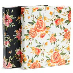 2 Pack Colorful Floral 3 Ring Binder with 1.5 Inch Rings, Decorative File Folder for Office Supplies, Planner, Portfolio, 250 Sheet Capacity (11.5 x 10.5 In) Black