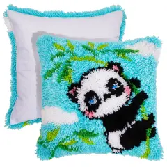 Bright Creations Panda Latch Hook Rug Kits for Kids Ages 6&ndash;14 - Beginner DIY Craft Needlework with Printed Canvas and Colorful Yarn, 15.7 x 15.7 inches Multicolor