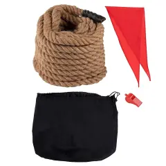 50 Foot Tug of War Rope with Flag for Outdoor Games, Field Day, Summer Camp, Family Reunion, Team Building Activities (Brown)