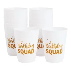 16 Pack Reusable Happy Birthday Party Cups for Women, Birthday Squad Plastic Tumblers for Adults (White, 16 oz, 4.25 x 3.5 Inches)