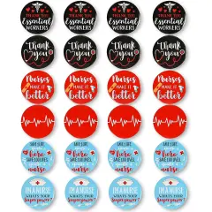 Button Pins, Nurse Appreciation Gifts in 6 Designs (2.28 Inches, 24 Pieces) Red