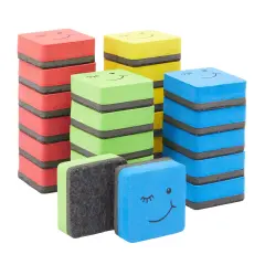 24 Pack Magnetic Mini Dry Erase Board Erasers for Teachers, Classroom Whiteboard, School Supplies, Smiley Face (4 Colors, 2x0.7 in)