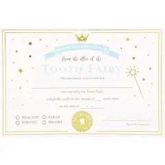Tooth Fairy Paper Certificate with Gold Foil for Kids (6 x 4 inches, Ivory, 32 Pack), Ages 3-14 Brown