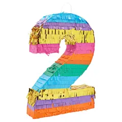 BLUE PANDA Rainbow Themed Number 2 Pinata for Kids Ages 3-14 Birthday Party Supplies, Fiesta, Cinco de Mayo Celebration, Small (16.5 x 11 x 3 In) Multicolor