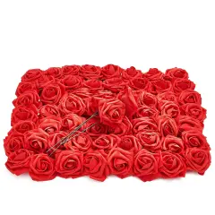 Bright Creations 3" Artificial Rose Flowers 60pcs Real Looking Fake Rose with Stem for DIY Wedding Bouquets and Bridal Shower, Red