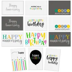 120 Pack Assorted Birthday and Anniversary Cards with Envelopes Bulk for Work, Wedding, Employees Appreciation, Business (12 Designs, 4x6 In) Multicolor