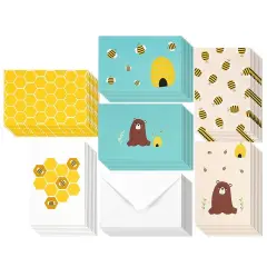 48 Pack Honey Bee Thank You Cards with Envelopes, All Occasion Assorted Blank Note Cards (6 Cute Designs, 4x6 In) Yellow