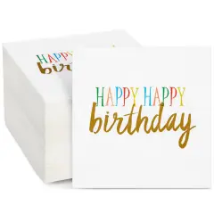 Happy Birthday Rainbow Party Supplies, Paper Napkins (5 x 5 In, White, 100 Pack)