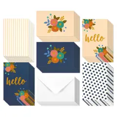 48 Pack Blank Cards and Envelopes Stationary Set - Ideal for Everyday Greeting and Thinking of You Cards - 4 Blank Design w/ Two Hello (4x6 Inches) Multicolor