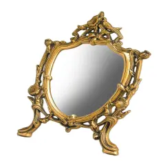 12 Inch Tall Brass Table Mirror Gold