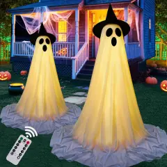 2 Packs Ghost Decor with Witch Hat Remote Control String Lights