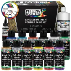 12 Color Metallic Ready to Pour Acrylic Pouring Paint Set, 2oz Bottles, Acrylic Paint Pour Supplies - Silicone Oil & Gloss Medium, Premium Pre-Mixed High Flow 8-Ounce Bottles