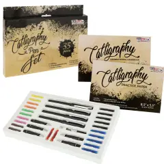 35-Piece Calligraphy Pen Set - 4 Pens, 5 Nibs, 22 Inks, Includes Calligraphy Pens for Writing, Beginners Handbook & Practice Paper Pad