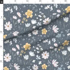 Various Fabrics by the Yard or Fat Quarter Spring Floral Modern Botanical Buttercup Cosmos Garden Hydrangea Slate Yellow Custom Printed Fabric by Spoonflower