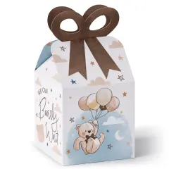 Big Dot of Happiness We Can Bearly Wait - Square Favor Gift Boxes - Teddy Bear Baby Shower Bow Boxes - Set of 12