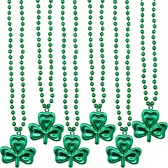 4E's Novelty 12 Pcs St Patricks Day Beads Necklace Bulk Green Shamrock Beads for Irish Party Favors & Supplies, Costume Accessories