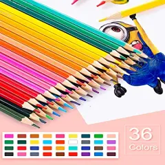 36 Pack Colored Pencils with Built-in Sharpener in Tube Cap, Vibrant Color Presharpened Pencils for School Kids Teachers, Soft Core Art Drawing for Coloring, Sketching, and Painting
