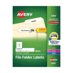 Avery Printable File Folder Labels, 2/3 x 3-7/16 Inches, White, Pack of 1500