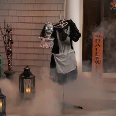 Northlight LED Lighted and Animated Skeleton Maid Head-in-Hand Halloween Figure - 57" Black