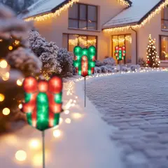 Northlight Lighted Holographic Gift Box Outdoor Christmas Pathway Markers - 24.5" - Set of 3 Red