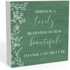 Rustic Farmhouse Spring Flowers Table Decor Country Home Office Desk Decor Spring Is A Lovely Reminder Sign Cubicle Shelf Tiered Tray Decor Gifts for Women 5 X 5 Inch