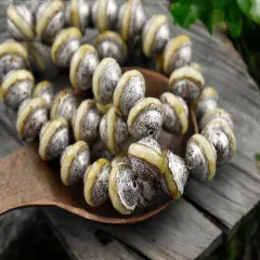 *15* 8x10mm Silver Picasso Washed Opaque Beige Saturn Beads