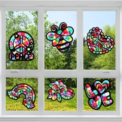 24 Pack DIY Suncatcher Paper Crafts Stained Glass Effect Paper Suncatchers, 700 Tissue Papers, Window Art Arts and Crafts for Party Favors Toys(Summer)