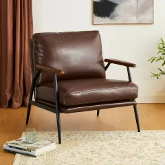 28"W Mid-century Modern Soft PU Leather Accent Armchair Coffee