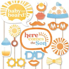 Big Dot of Happiness Here Comes The Son Baby Shower Photo Props, Boy Boho -Themed Personalized Selfie Photobooth Party Supplies - 20 Count
