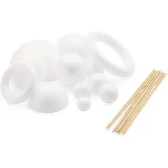 Solar System Kit School Project for Kids with Foam Balls and Bamboo Sticks (22 Pieces) White